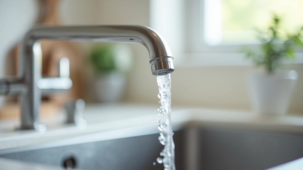 Robinet de cuisine avec économiseur d'eau en laiton montrant le flux d'eau réduit